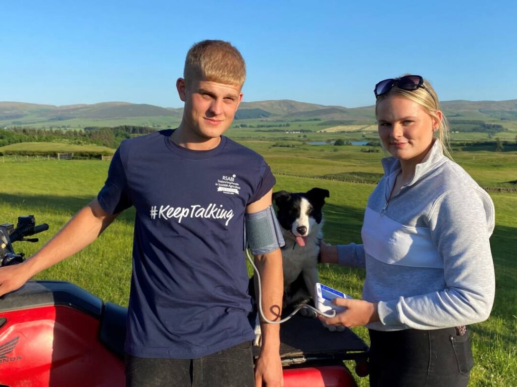 Student nurse Emily Simpson, a member of Strathearn JAC, takes the blood pressure of her brother Jack on the family farm near Braco, Perthshire ahead of the Royal Highland Show. RSABI will be offering blood pressure testing on the Saturday/Sunday of the show. 