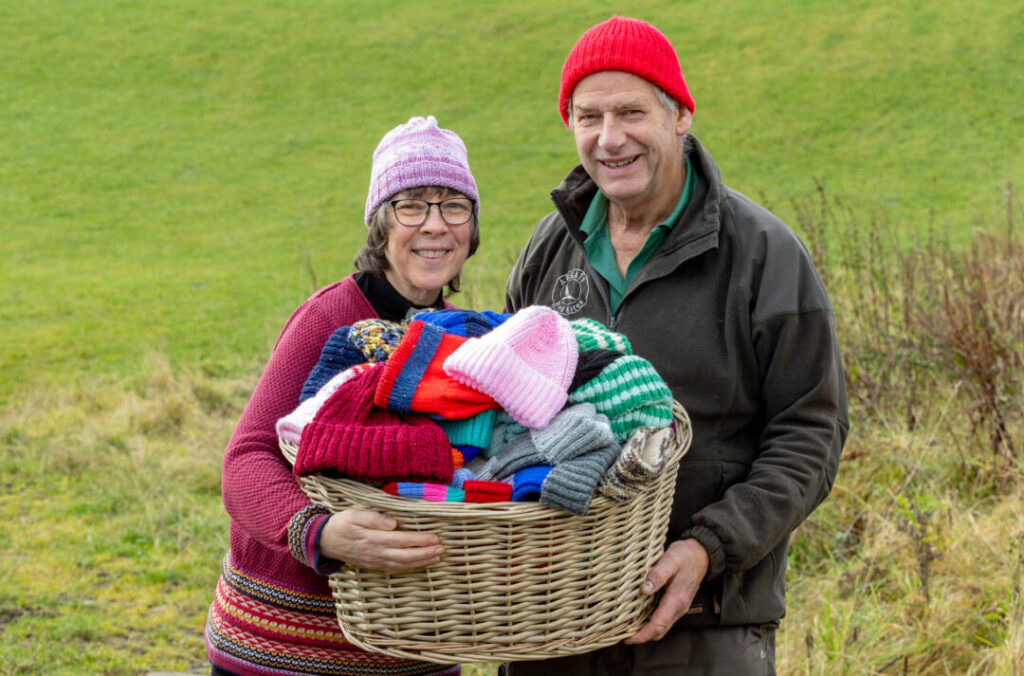 RSABI Wooly Hat Initiative...
Farmer Niall Bowser and The Reverend Nerys Brown wearing the wooly hats knitted by the congregation from St Mary's Church in Dunblane.
Picture by Graeme Hart.
Copyright Perthshire Picture Agency
Tel: 07990 594431