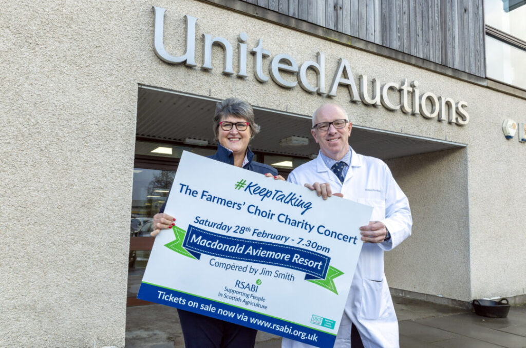 United Auctions supporting The Farmers Choir Charity Concert raising money for RSABI, pictured Margo Wills from RSABI with Donald Young MD of United Auctons.
Picture by Graeme Hart.
Copyright Perthshire Picture Agency
Tel: 07990 594431